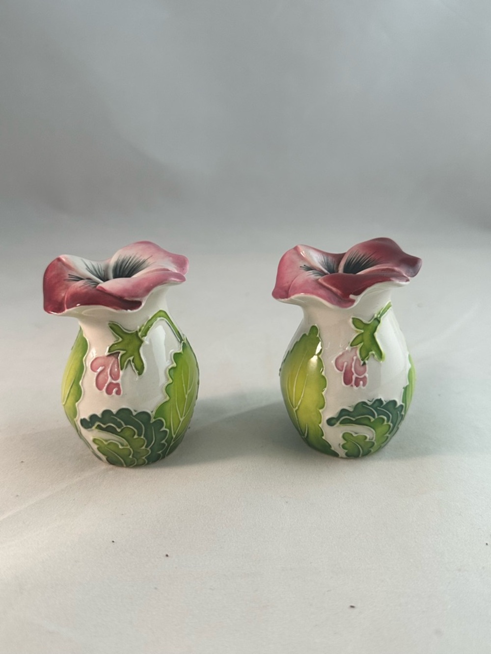 Hand-Painted Pink Floral Ceramic Salt & Pepper Shakers